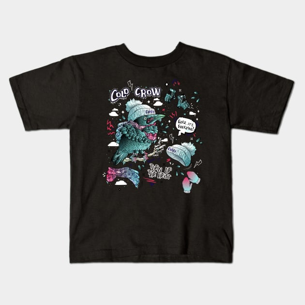 Cold Crow repeat pattern Kids T-Shirt by SPIRIMAL